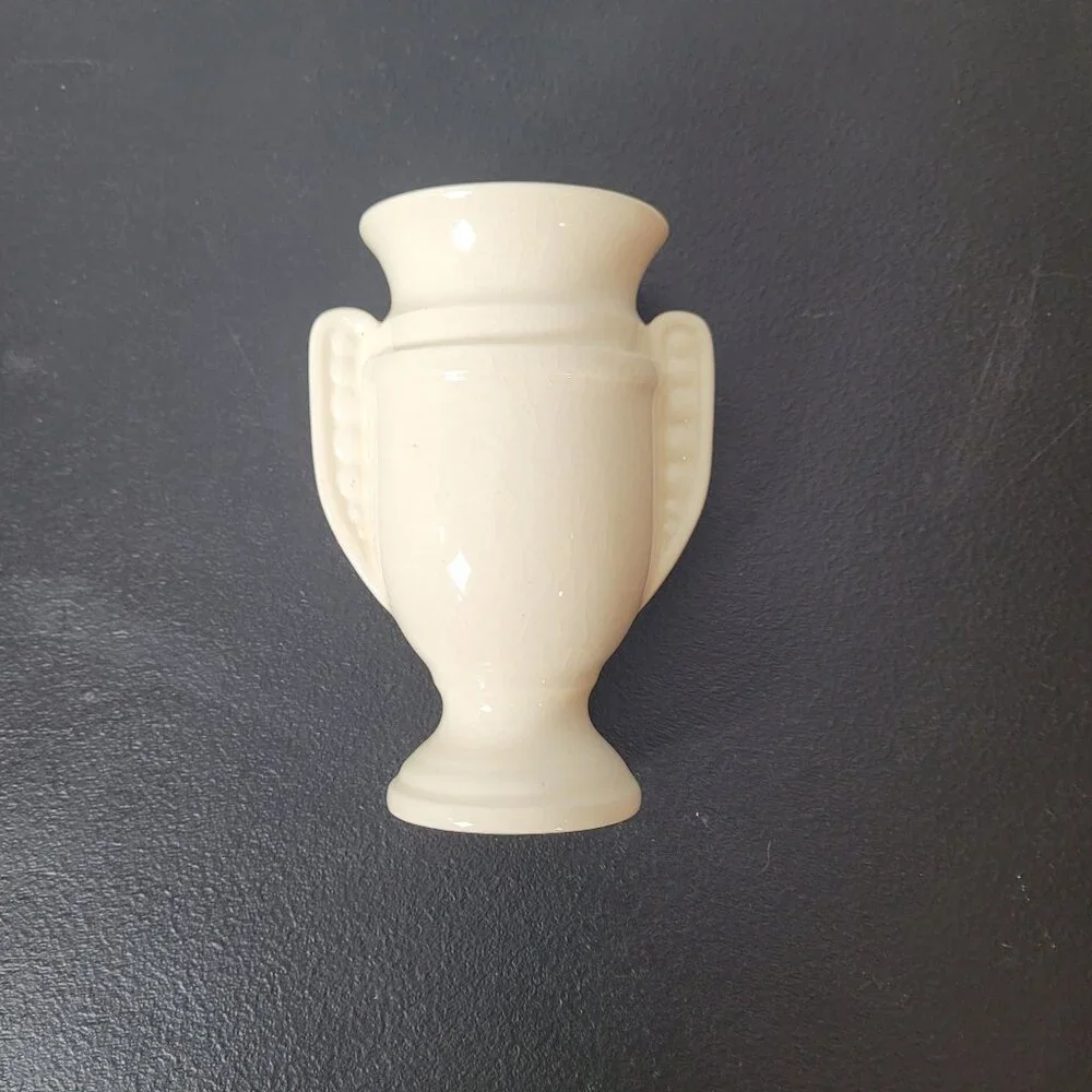 1 Vintage Ivory Ceramic Miniature Urn Vase With Handles Made In Czechoslovakia